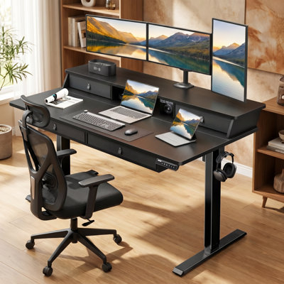 Jeneffer Computer Standing Desk with 4 Drawers for Home Office,Electric Height Adjustable Gaming Desk with Storage Shelf