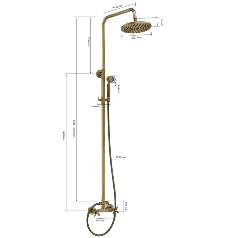 VIBRANTBATH Système de barre de robinet de douche à double tête en cascade à double cascade en bronze antique avec inverseur à 2 voies Terra Flow (valve à disque en céramique incluse)