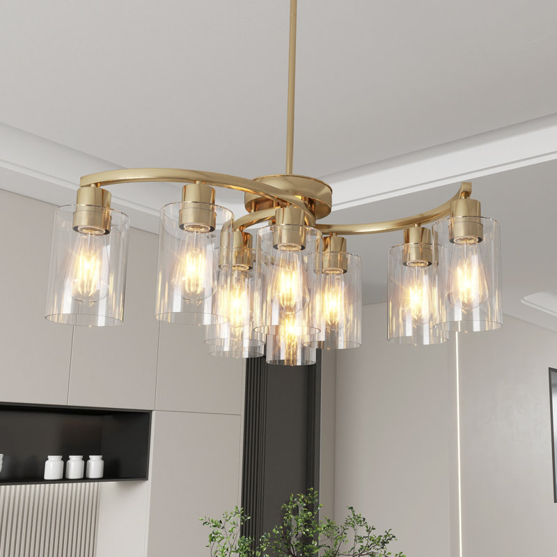 Lustre moderne à 9 lumières à abat-jour à intensité variable, Nickel brossé, 9, H 10 po x l 29,5 po x P 29,5 po