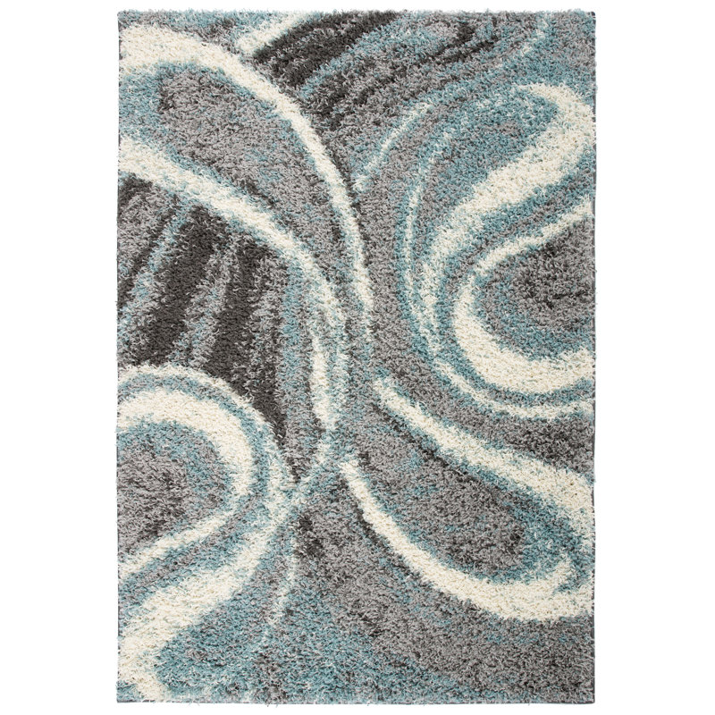 Farmerville Abstract Blue/Gray/Ivory Shag Area Rug, Rectangle 5' x 7'