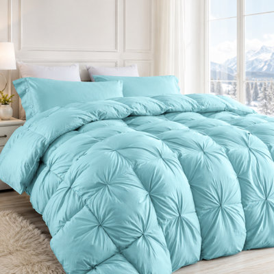 All-season Pinch Pleat Goose Feather & Down Comforter Soft-Cotton Duvet Insert,106x90inches , Blue
