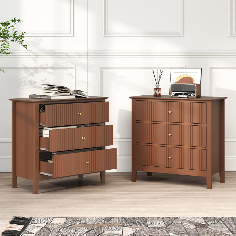 Ensemble de commode 3 tiroirs (ensemble de 2), Brun