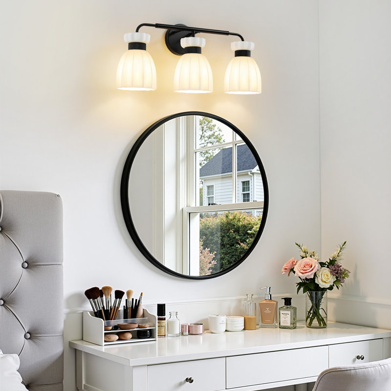 Applique murale à 3 lumières avec abat-jour en verre et variateur, Matte Black