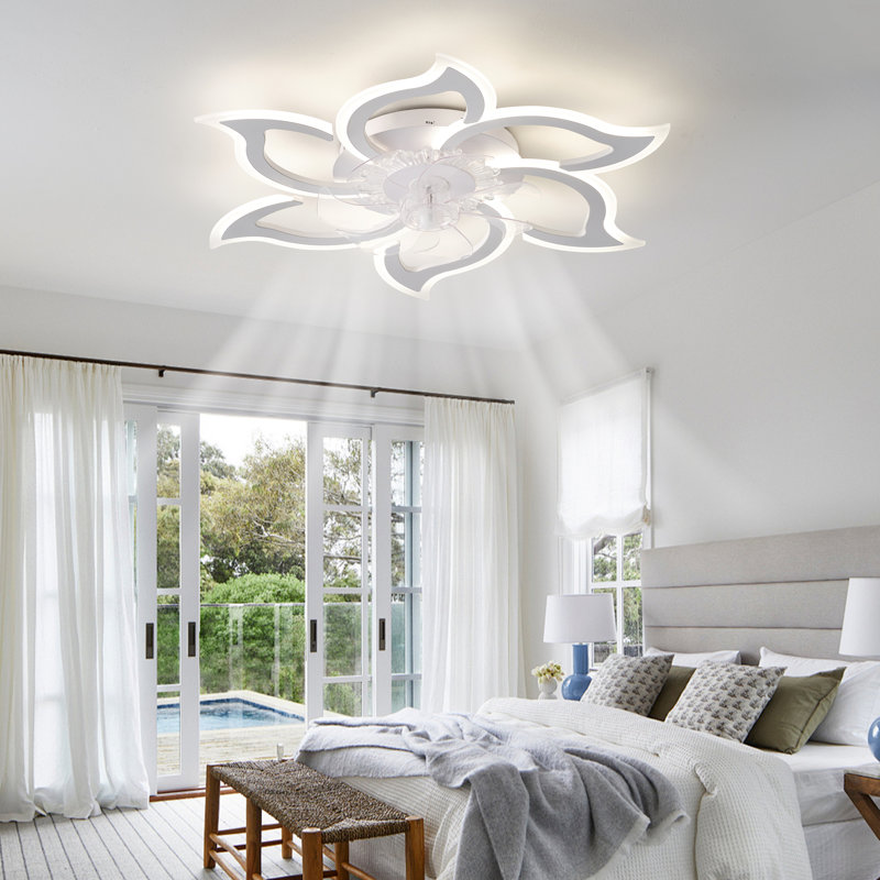 Ventilateur de plafond moderne à 7 pales 33 "avec lumières DEL et télécommande Maycey, Blanc