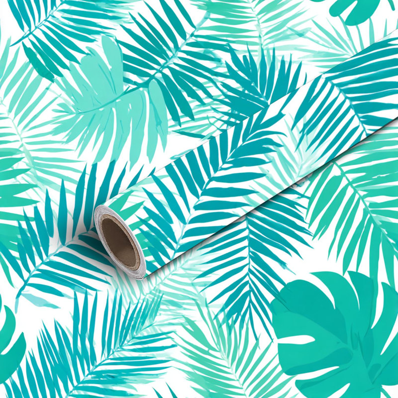 Papier peint auto-adhésif à motif de feuilles de palmier tropicales sarcelle auto-adhésif et amovible 17,7 po x 118 po (45 x 300 cm)