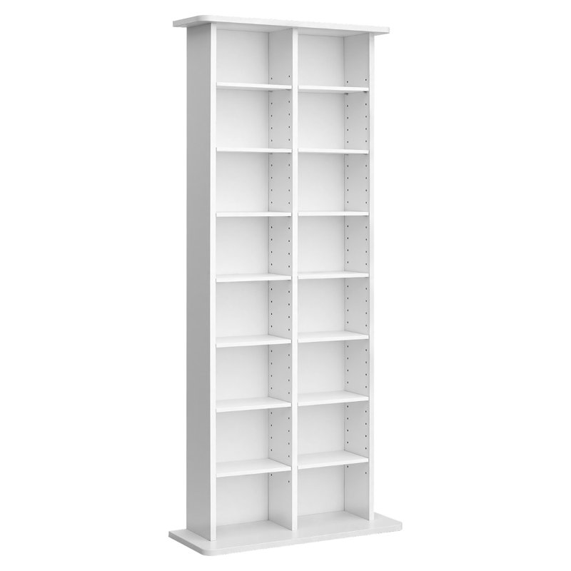 Media Storage Cabinet, 8-Tier DVD Shelf Organizer, 22.01 x 8.74 x 50.98 in Multimedia Storage Organizer for CDs, DVDs, Books & Games, CD Shelf for Living Room, Home Office, Recording Room, White