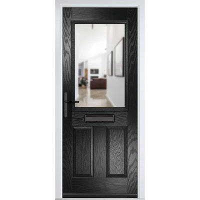 Crystal GRP Front door Lytham Slate Grey 890mm x 2090mm Open in Left hand Clear Glass