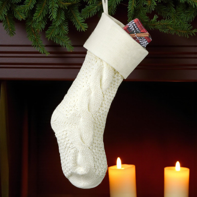 Personalization Mall Ivory Cozy Cable Knit Personalized Christmas Stocking, White