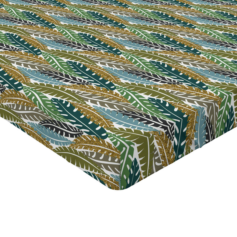 Ambesonne Nature Fitted Sheet Leaves Botanical Style Art, Fawn Mustard/Dark Teal Floral, California King Fitted Sheet