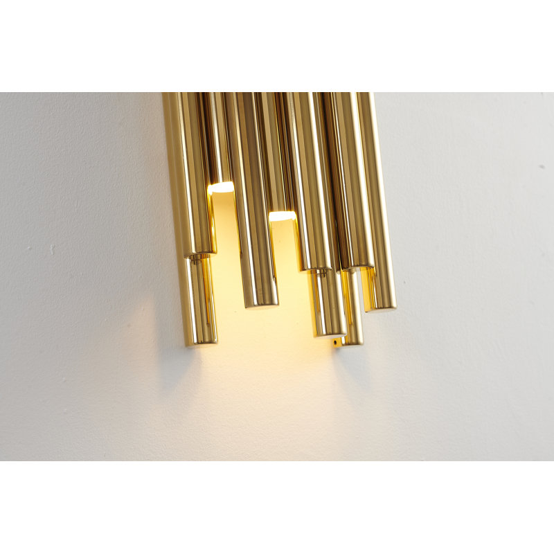 Applique murale 8 lumières DEL en acier inoxydable avec tiges chromées, Doré