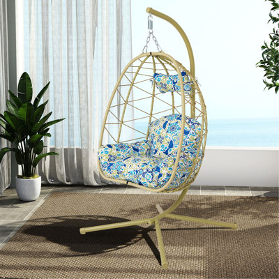 Fauteuil suspendu suspendu en osier avec support et coussin lavable pour patio