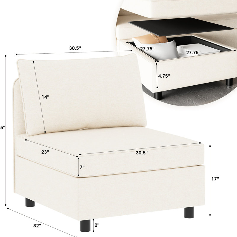 Chenille beige avec qualités modulaires, de rangement et de canapé-lit, 2 places pour canapé-lit modulaire convertible, Chenille