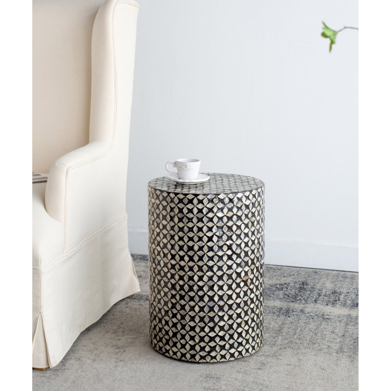 Tabouret d'appoint rond 19,7 pouces de hauteur pour l'intérieur et l'extérieur avec motif géométrique