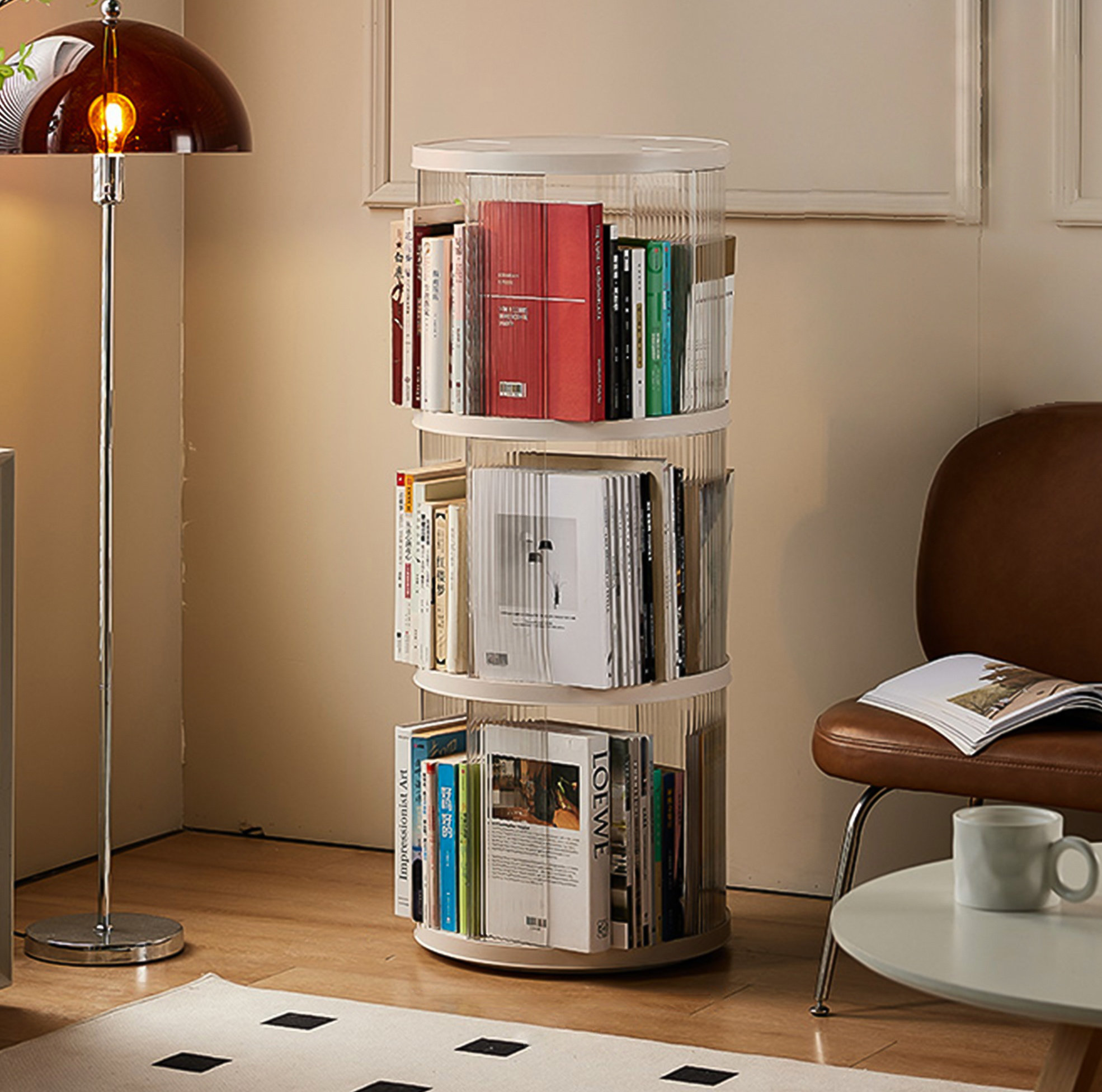 Latitude Run® 360°Rotating Bookshelf, Small Corner Bookcase with Small