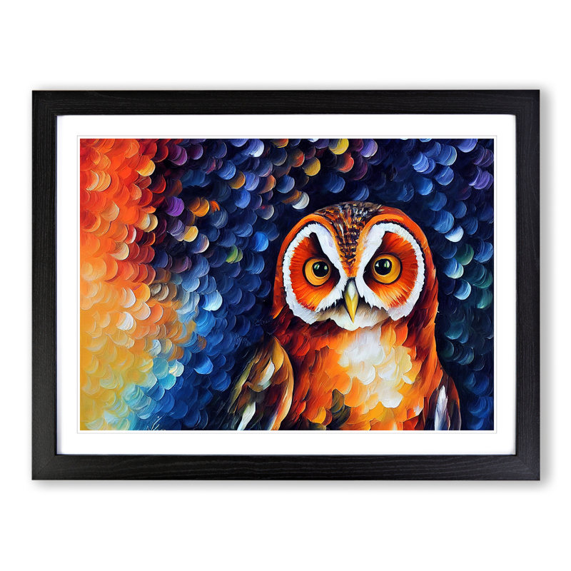 XH1022-6546X Owl Painting Vol.3 Abstract 1 Piece Single Picture Frame Wall Art, 34cm H x 46cm W, Black