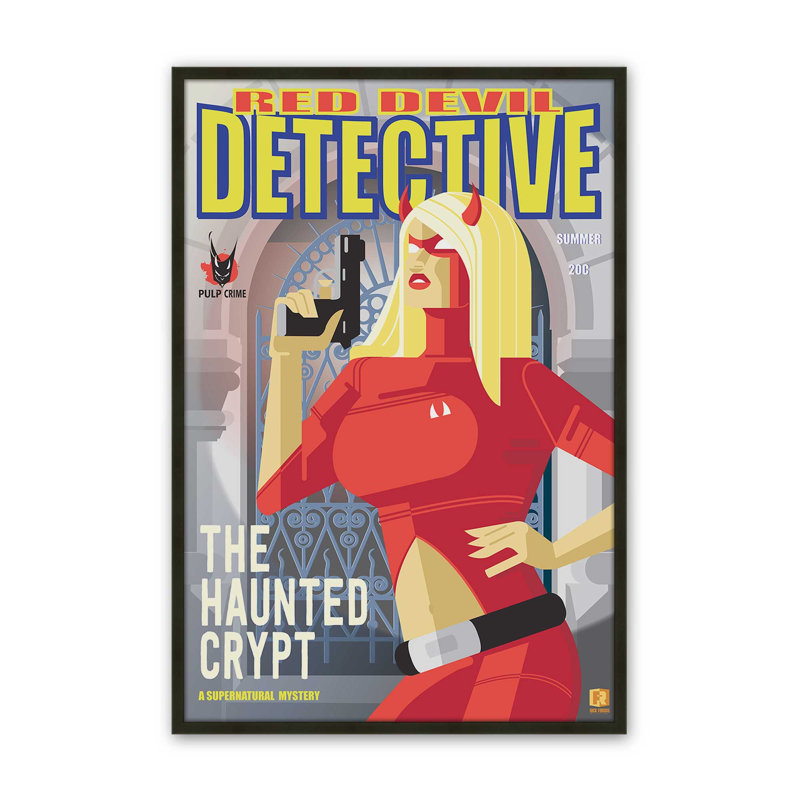Red Devil Detective, reproduction d'art, Impression encadrée sans passe-partout, H 15 po x l 12 po, Noir satiné