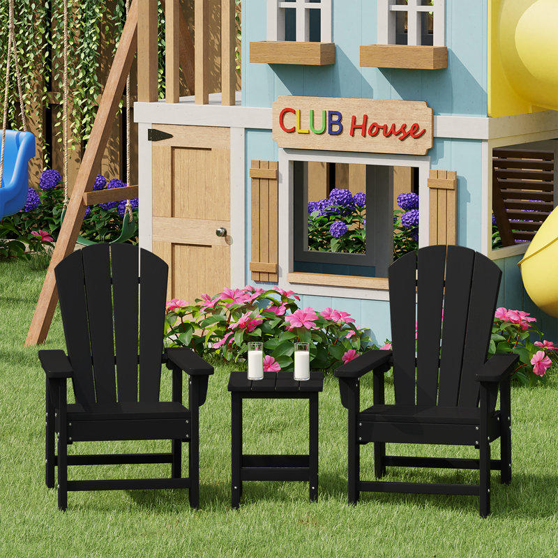 Ensemble 3 pièces de chaises Adirondack d'extérieur en polyester avec table d'appoint Laguna Kids, Noir, noir, noir, noir