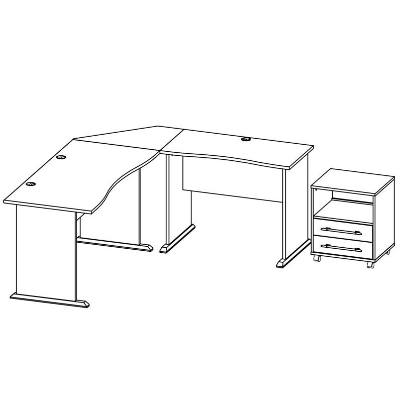 190cm W L-Shaped Writing Desk, Cherry tree/Aluminium replica