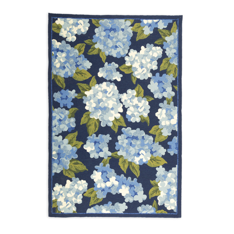 Hydrangeas Hand-Hooked Blue Area Rug Rectangle 2' x 3'6"