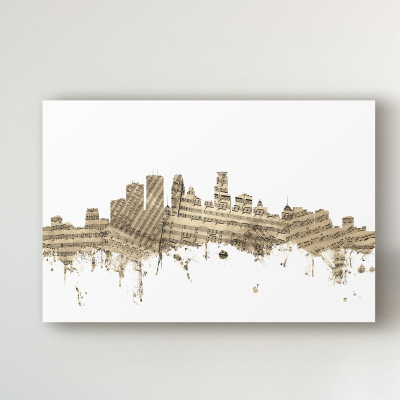 « minneapolis minnesota horizon "music ii », impression sur toile tendue brun clair/blanc, H 16 po x l 24 po x P 2 po