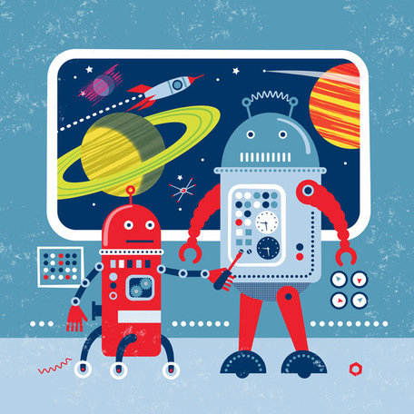 «Infinity Red Robots», art sur toile, H 21 po x L 21 po x l 1,25 po