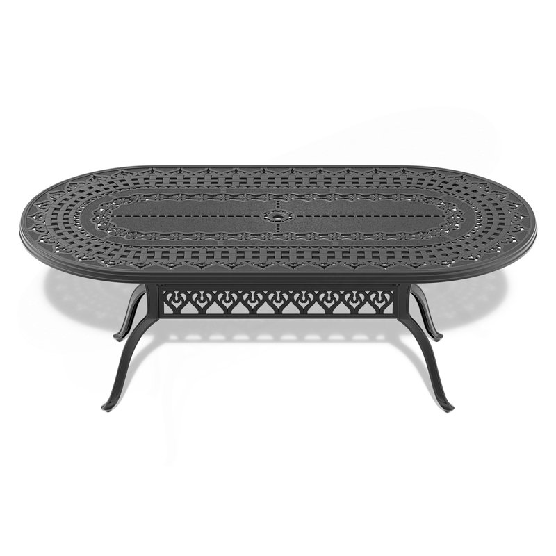 Table de salle à manger en aluminium coulé avec cadre noir et trou pour parasol L81,89 * W41,34 pouces