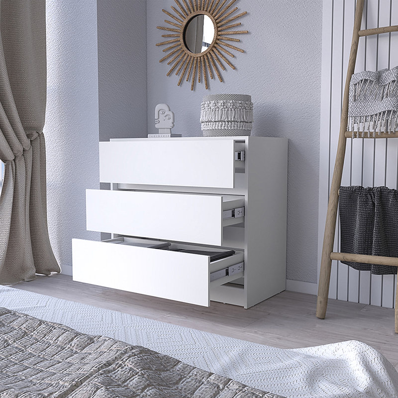 Commode Maldus, trois tiroirs, Blanc