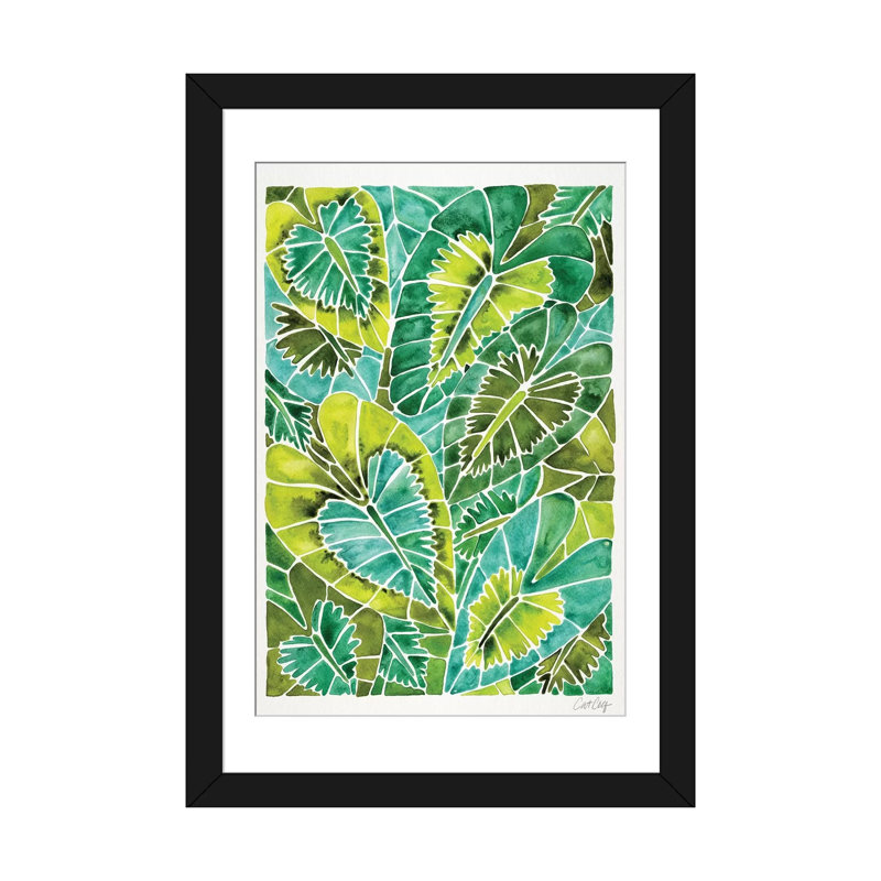Strickler vert Schismatoglottis Calyptrata, H 24 po x l 16 po x P 1 po, Papier beaux-arts encadré noir, Blanc