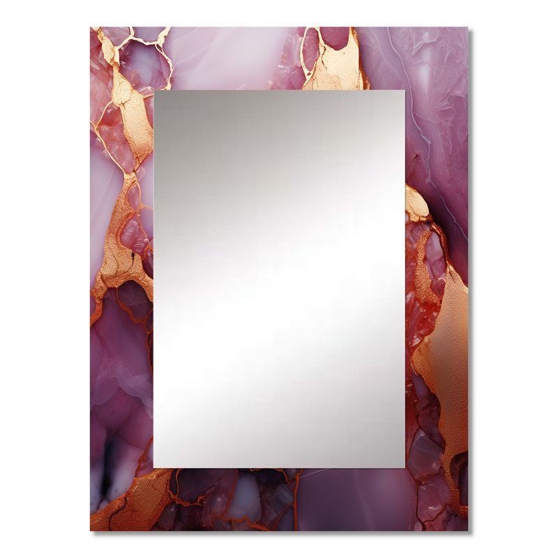 Gold And Pink Marble Essence III - Modern Wall Mirror, 32" x 24"