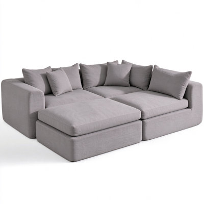 Canapé d'angle sans ossature en forme de L de 113 pouces, style nuage, pour salon, canapé d'angle profond rembourré, canapé d'angle modulaire confortable pour salon et chambre (gris)