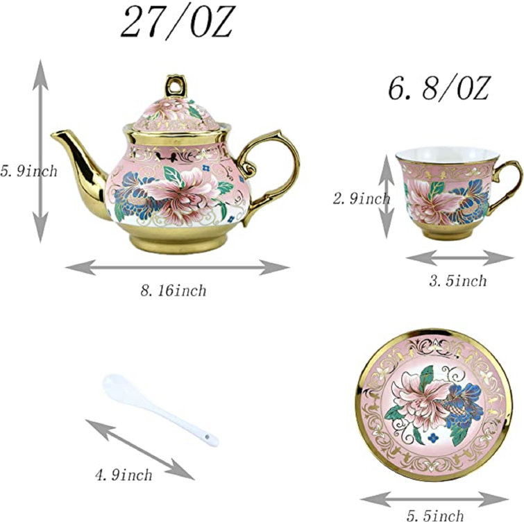 20 Pieces Porcelain Tea Set with Metal Holder, European Ceramic Tea Set for adults,Flower Tea Set,Tea Set for Women with Flower Painting (Large VERSIO