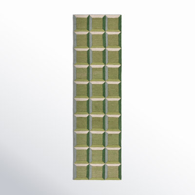 Giedre Geometric Hand Tufted Cotton/Wool Area Rug in Green/Beige
