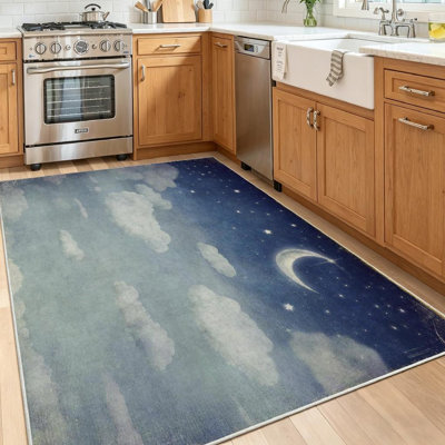 Tapis transparent lavable à la machine, ciel étoilé, lune fantastique et intérieur