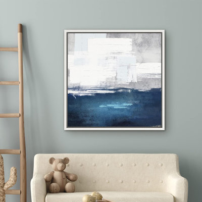 «White and Blue Paint Stroke Color Field», reproduction encadrée sur toile