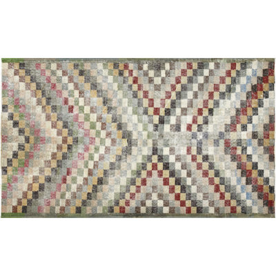 Size 3' x 5' One-of-a-Kind Hand-Knotted 1960s 3'4" x 5'10" Wool Area Rug in Green/Beige/Red/White