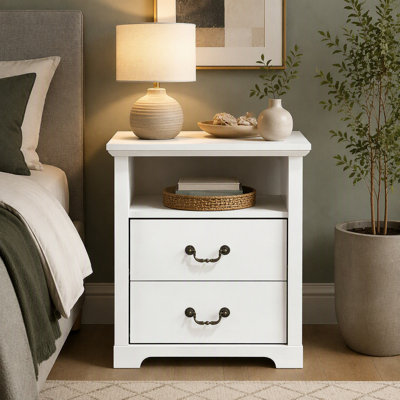 Open Shelf Nightstand 2pc Engineered Wood Metal Handle Bedroom Furniture Open Top Shelf