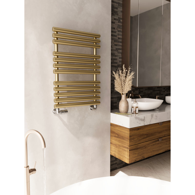 Rolo Towel Heated Towel Rail, Brass, 75.5cm H  x 52cm W x 12.7cm D