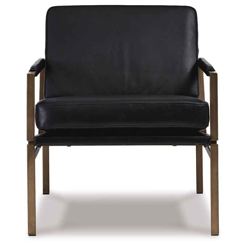 Adalyn 73.66Cm Wide Genuine Leather Armchair, Bronze, Black Genuine Leather