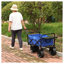 Chariot utilitaire pliable bleu avec roues tout-terrain et porte-gobelets - Chariot de jardin pliable robuste pour le camping, la plage et le magasinage