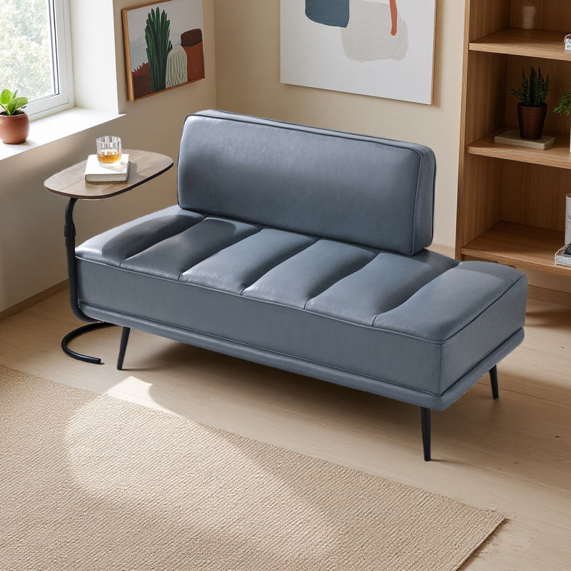 Banc de bout moderne de 55 po de largeur, revêtu de similicuir avec table d'appoint, canapé-plateau pivotant à 360 degrés, repose-pieds de hall d'entrée