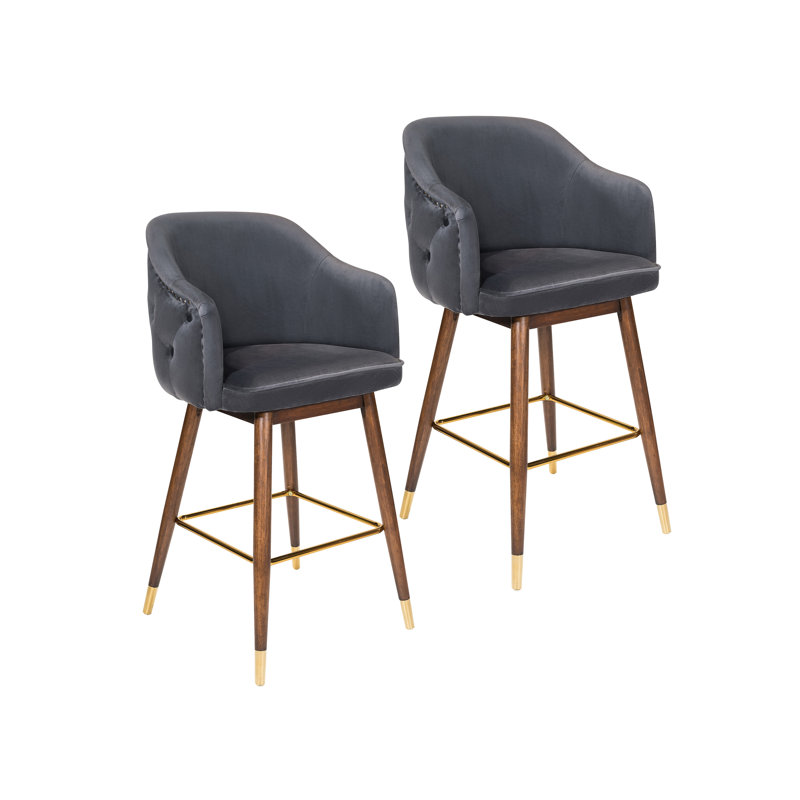 Tabouret de bar en velours 28 po Grieteke, gris