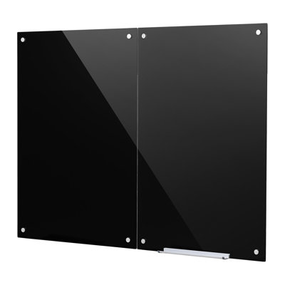 Glass Dry Erase Board Set - 2 Pack, 35.4 x 23.6 in, Black Magnetic Whiteboard, Wall-Mounted, Frameless Design, Durable Tempered Glass, Includes Markers, Magnets, and Eraser, Ideal for Office, Classroom, or Home Use