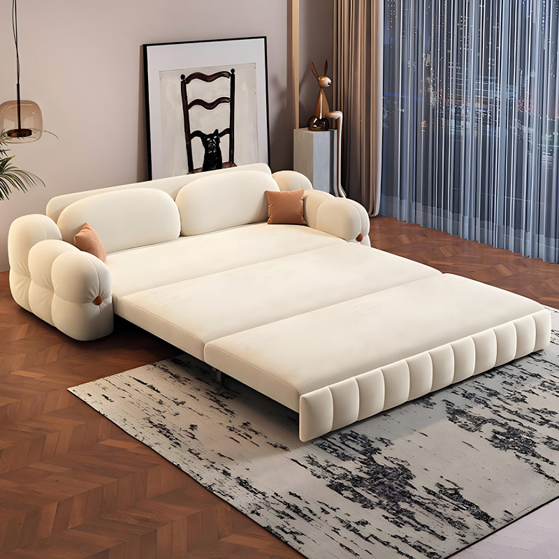 Canapé-lit extensible 86,61 po style crème multifonctionnel avec rangement, 33.46" H x 86.61" W x 31.50" D