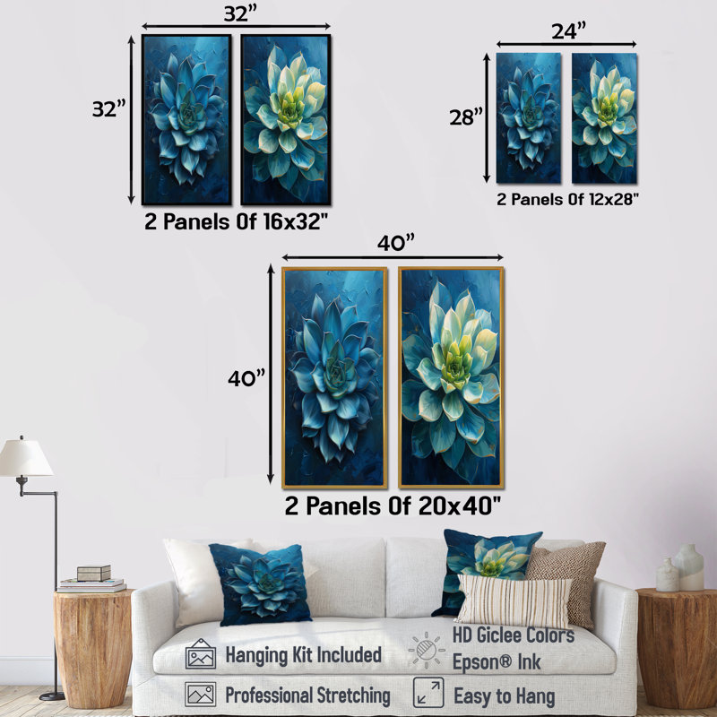 «Green Succulent Blooming Dream I - Succulent Wall Art», ensemble de 2 pièces, H 28 po x l 24 po, Impression encadrée, Doré