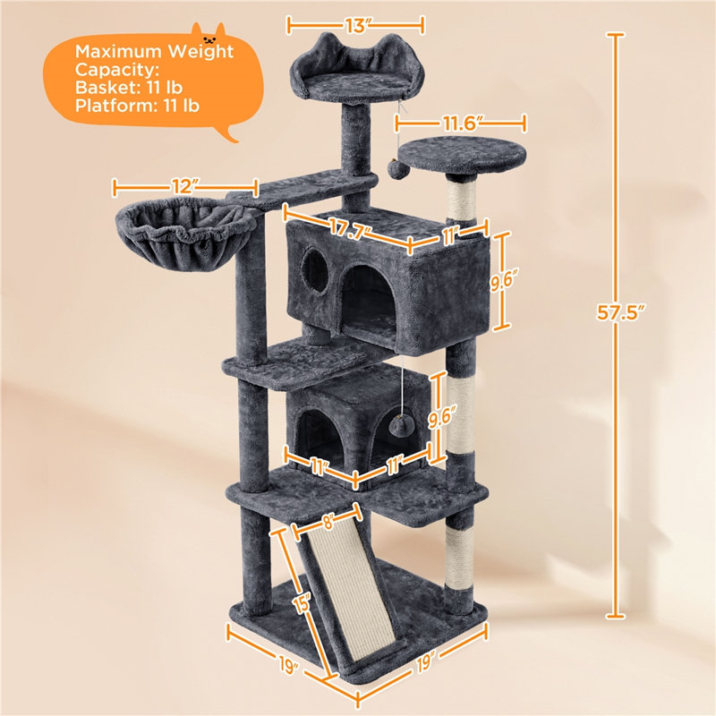 Arbre à chat 57,5 po Topeka, Gris foncé