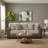 Living Room Sofa with Chocolate Faux Leather Upholstery and Curly Shearling Cushions