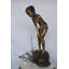 Copper and Metal Girl Looking at Frog Jumping Fountain