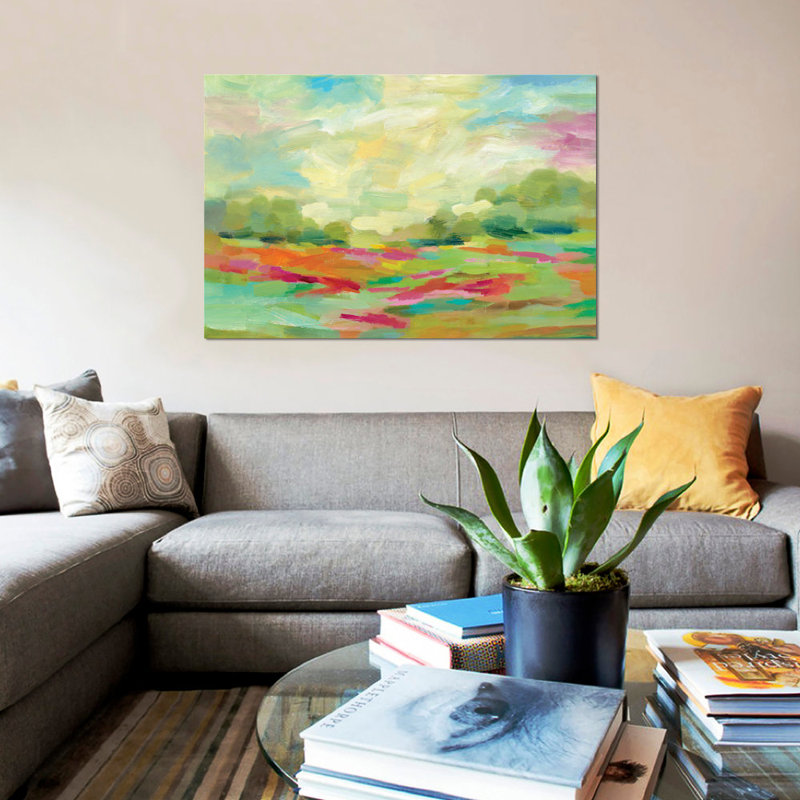 «Sunny Fields» par Silvia Vassileva, reproduction sur toile tendue, Toile avec cadre noir, H 32 po x l 48 po x P 1,5 po