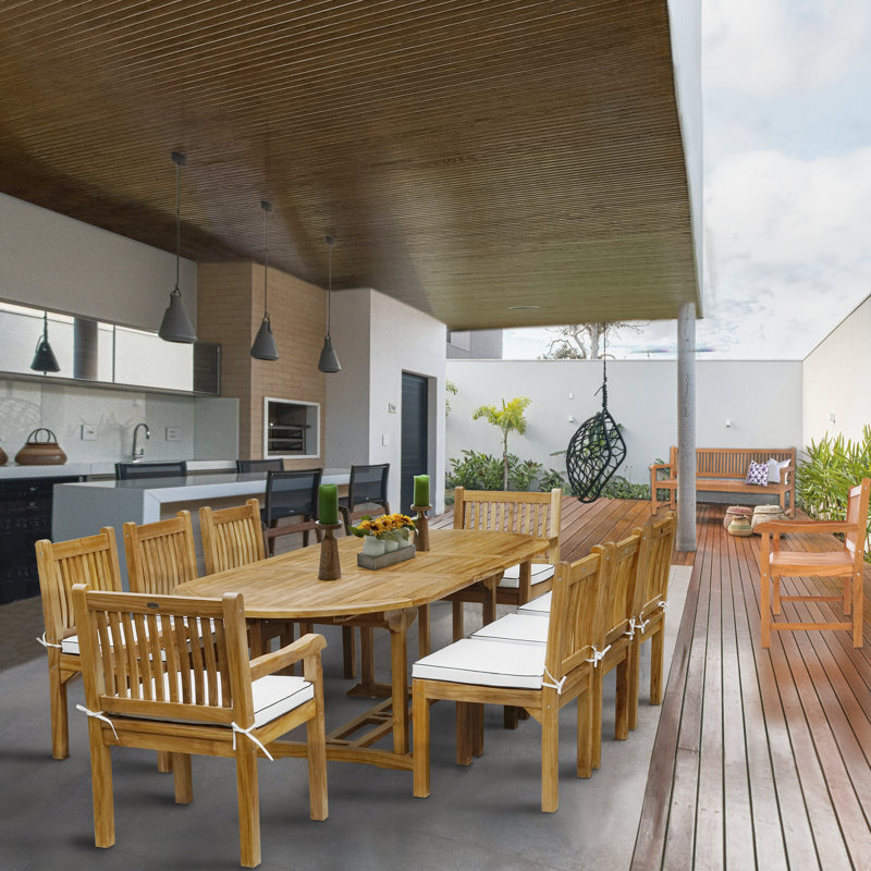 Dacia Outdoor 9 - Piece Teak Dining Set with Cushions