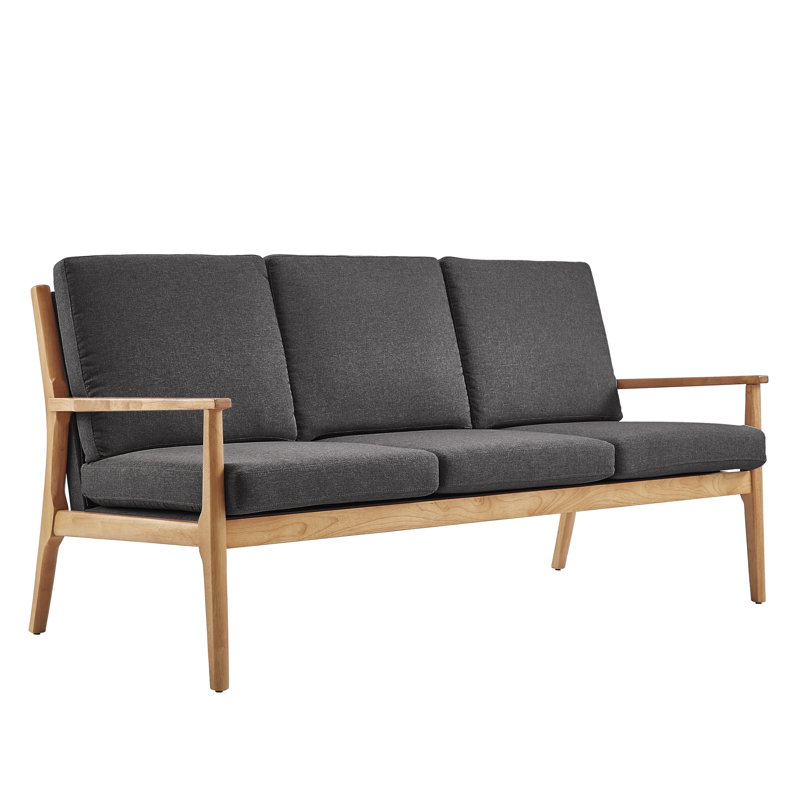Misbah 71'' Upholstered Sofa, Dark Grey Linen, Natural Wood